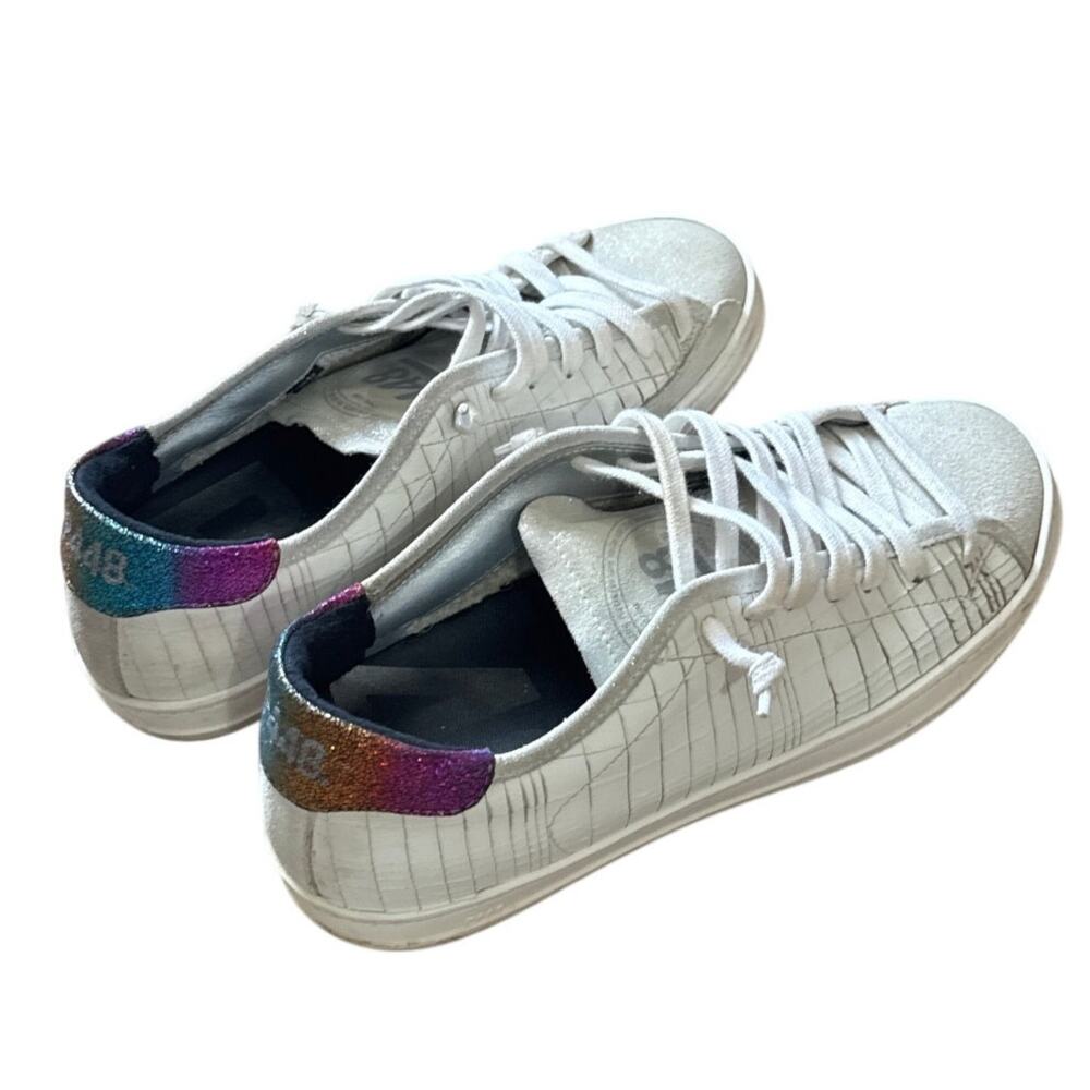 Women's Size EU 38 P448 Johnny Dama Low Top White Rainbow Glitter Sneakers